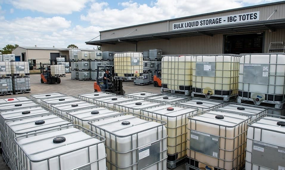 The IBC Denver bulk-liquid storage yard, full of reborn IBC totes lined up for the next leg of their lives.